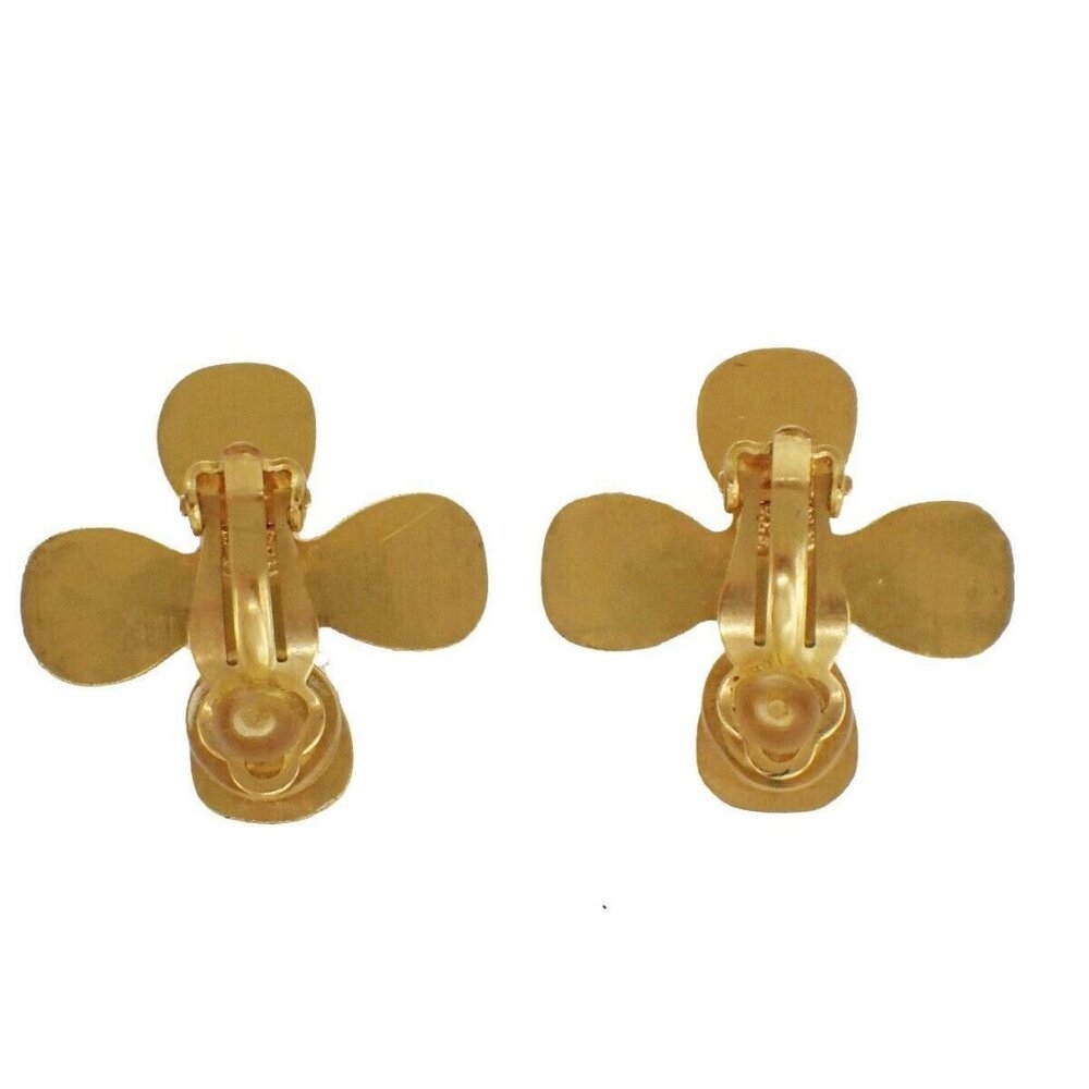 CHANEL CC Logo Rhinestone Earrings 01C Clip-On Gold Vintage Accessory 86FA446 - Picture 12 of 16